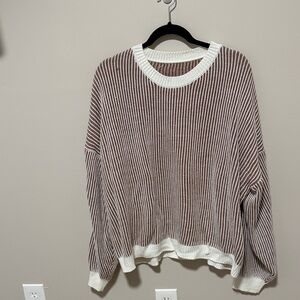 SHEIN Brown & White Striped Crewneck Sweater